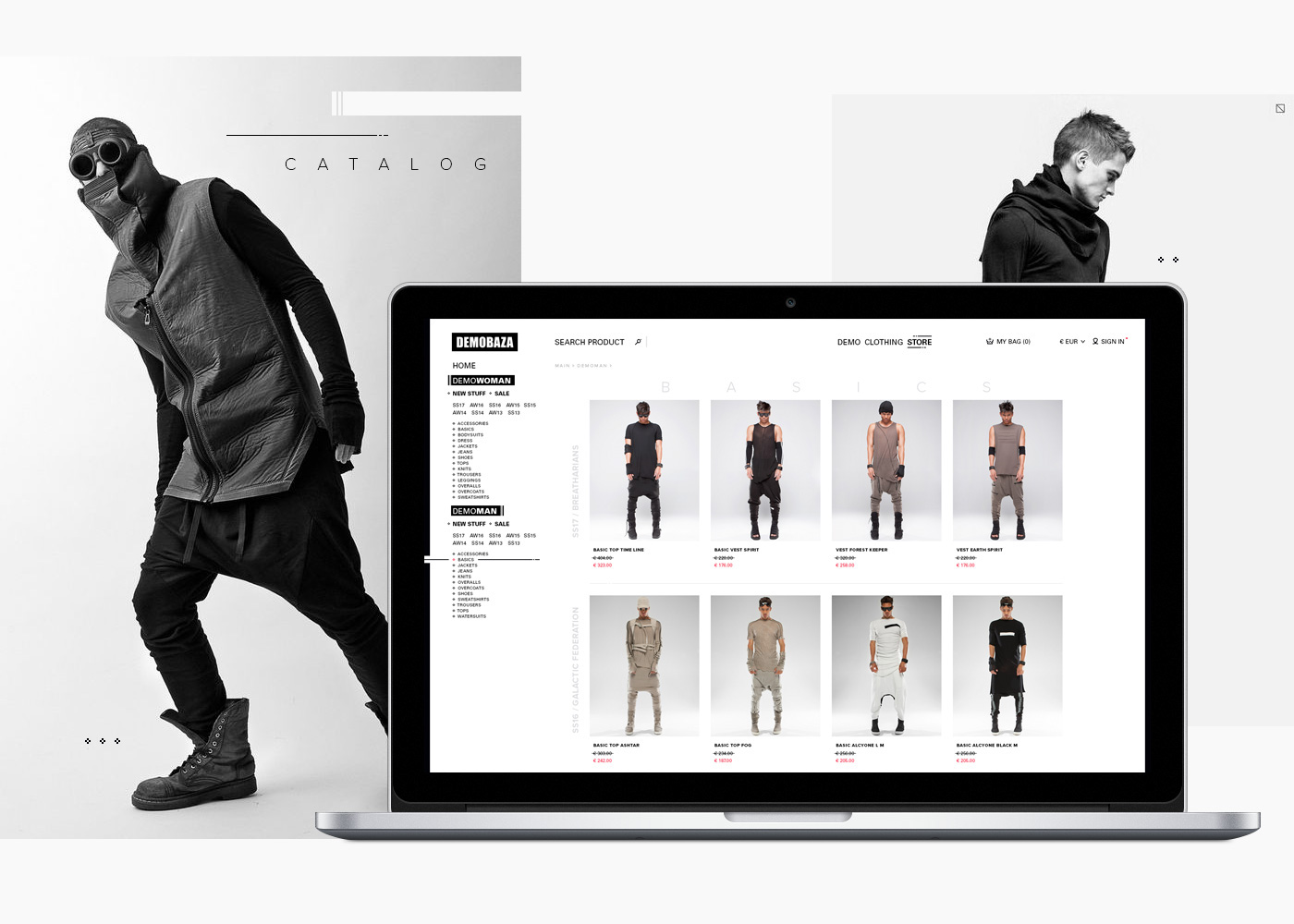 Fashion  concept store UI Demobaza shop Ecommerce interaction post-apocalyptic future