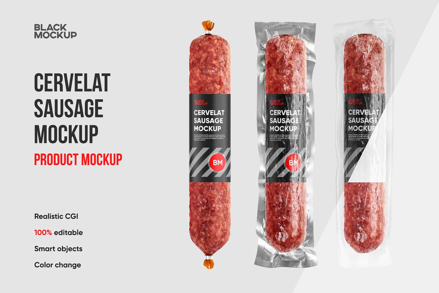 Cervelat Mockup Cervelat Sausage Mockup sausage mockup Vacuum Packaging