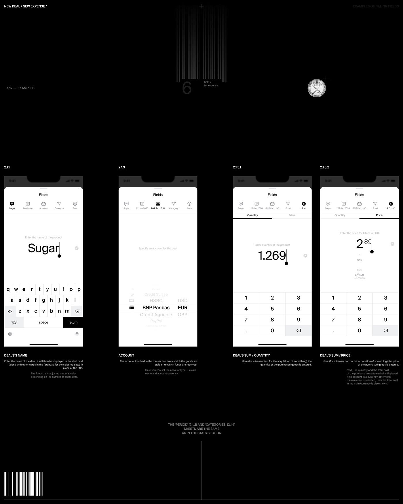 accounting app design Bank barcode black and white coins finance Minimalism transaction UI/UX