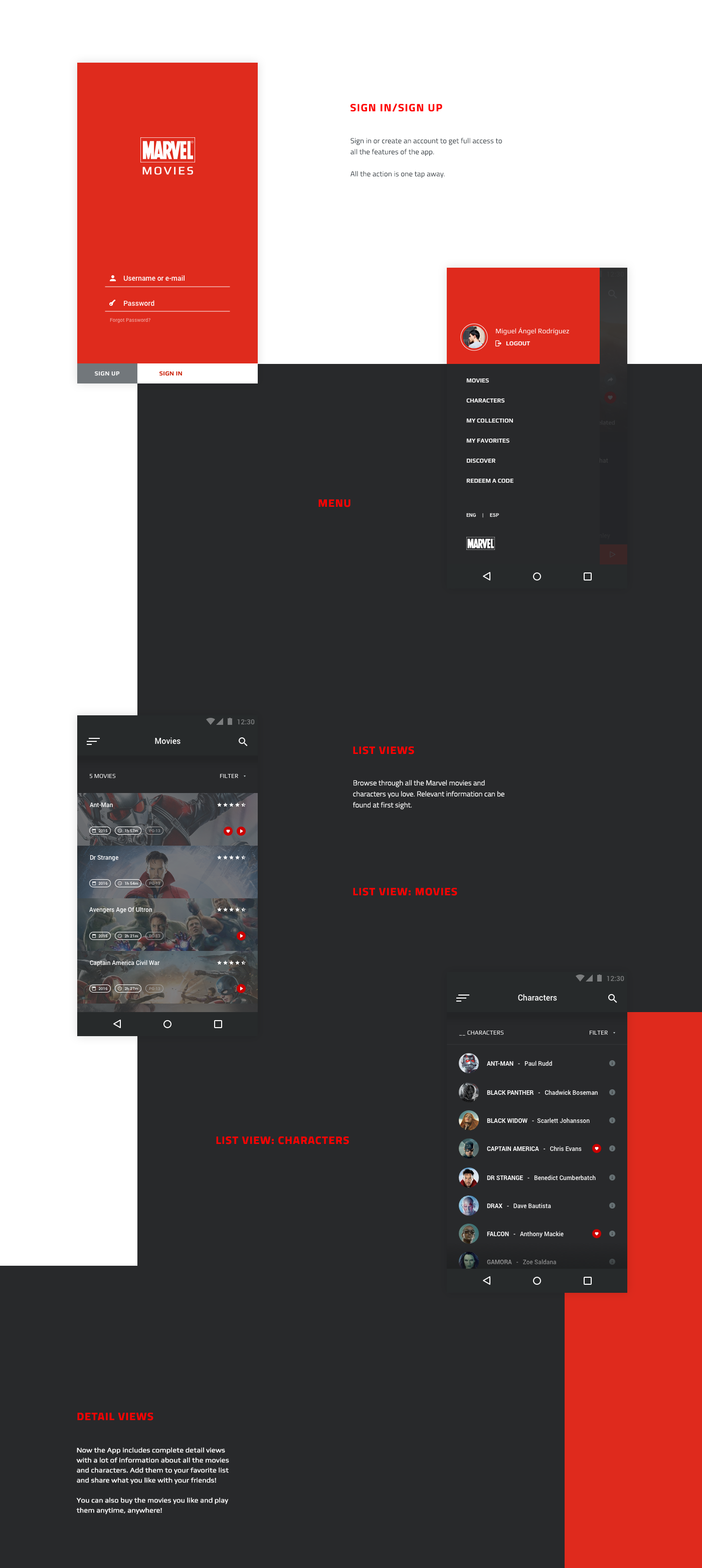 marvel Movies mobile app Interface ux UI android user experience