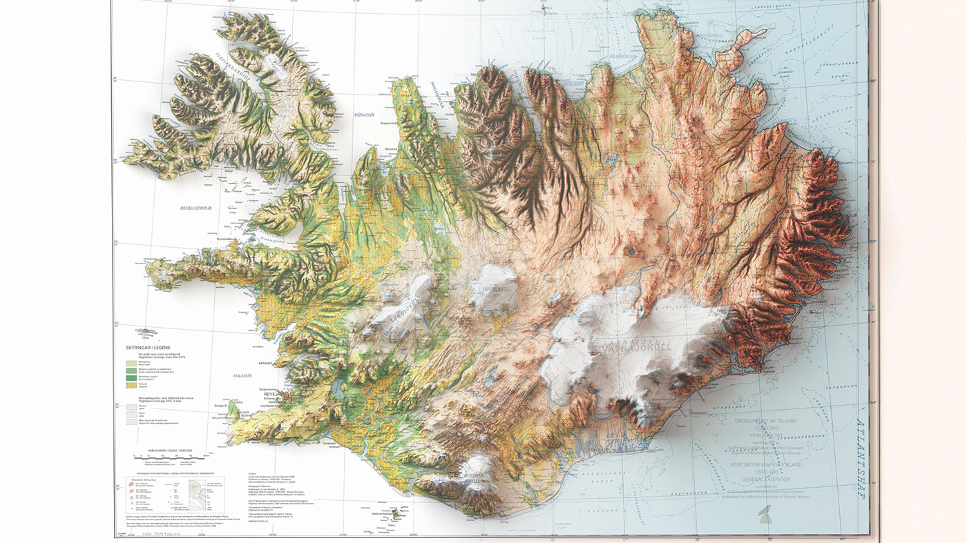data visualization graphic design  topographic map iceland cartography information design North europe 3d map map shaded relief