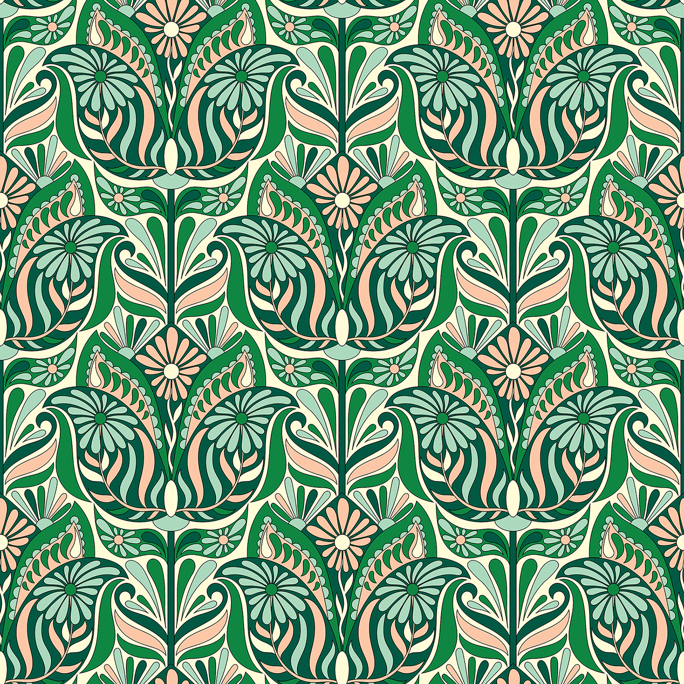 art nouveau fabric design floral pattern illustrator on ipad Repeat Pattern seamless repeat textile design  wallpaper pattern