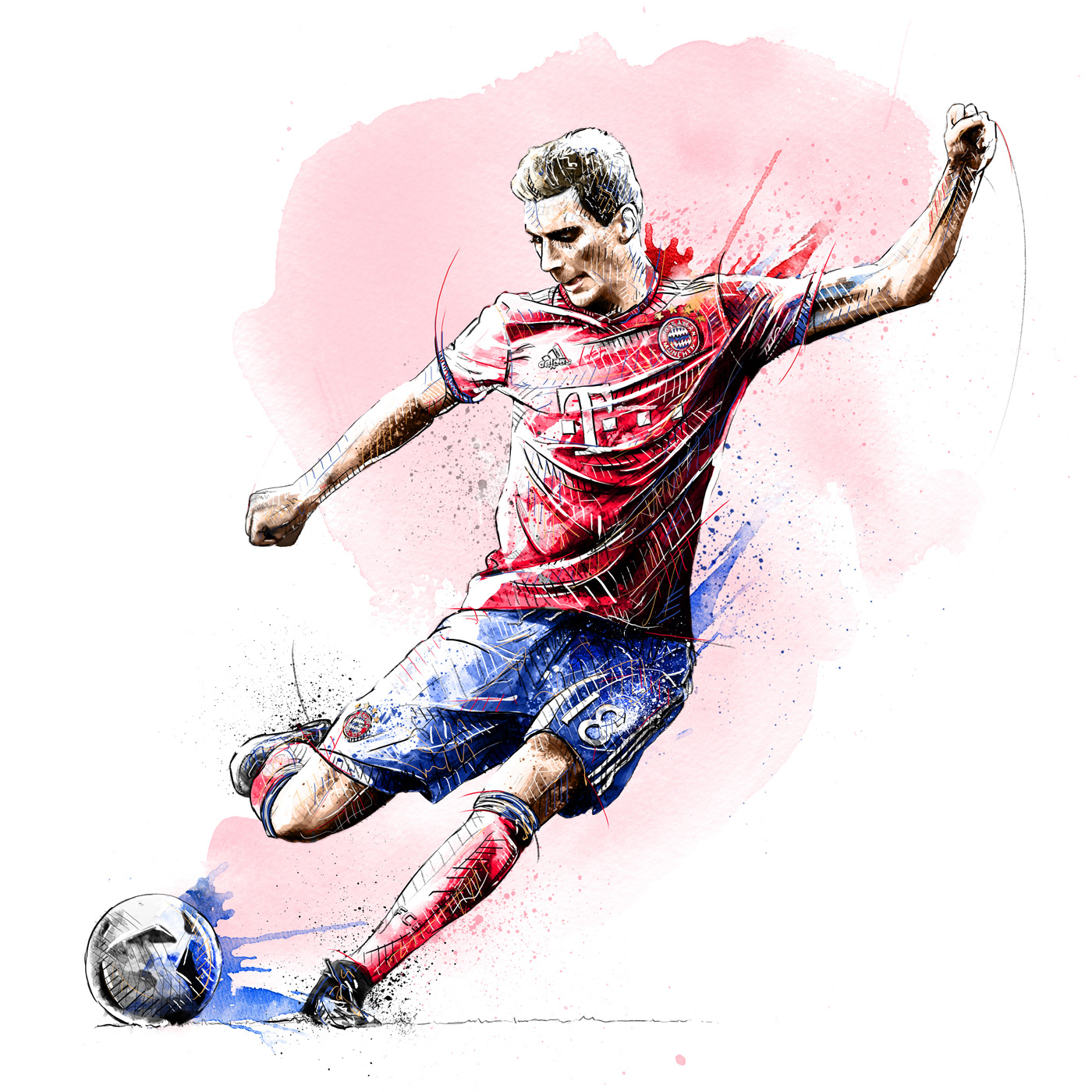 watercolor sport FC Bayern football soccer champions league sportive atheletes Dynamic portrait