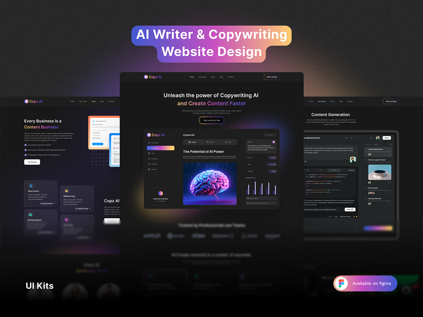 artificial intelligence Content Writing landing page design Website Design Figma copywriting  Website AI Copywriting ai writer Content Generator