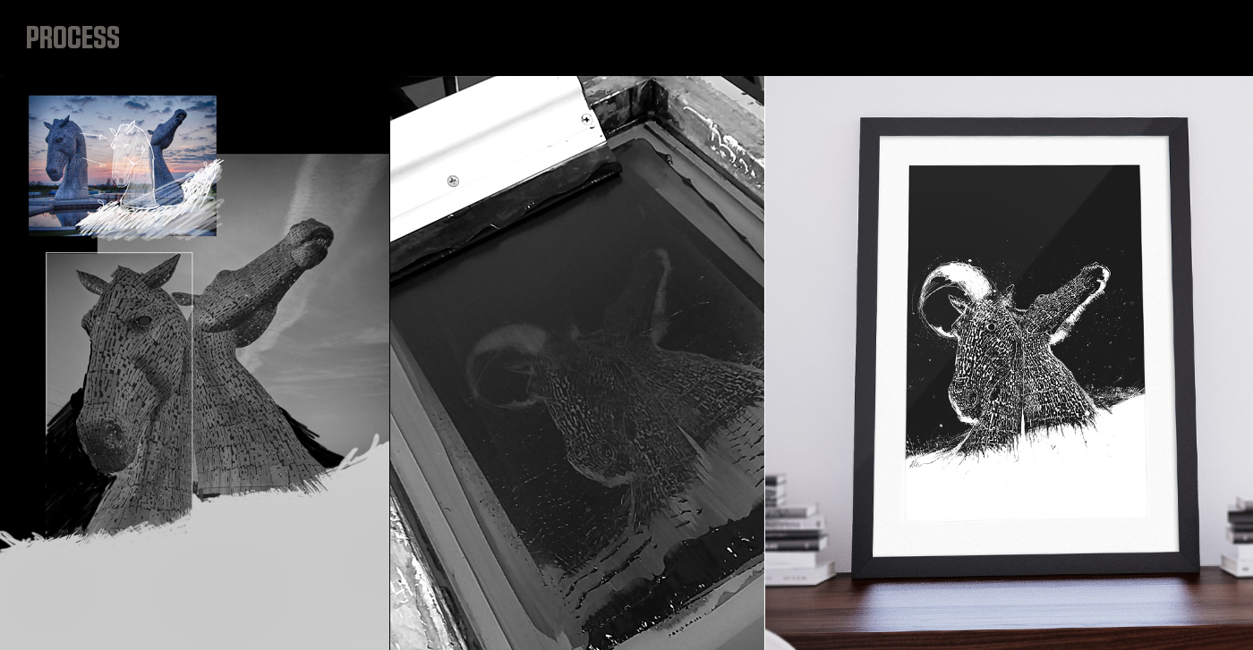 Digital Art  black screenprint screen print Wacom Cintiq kelpies scotland glasgow falkirk