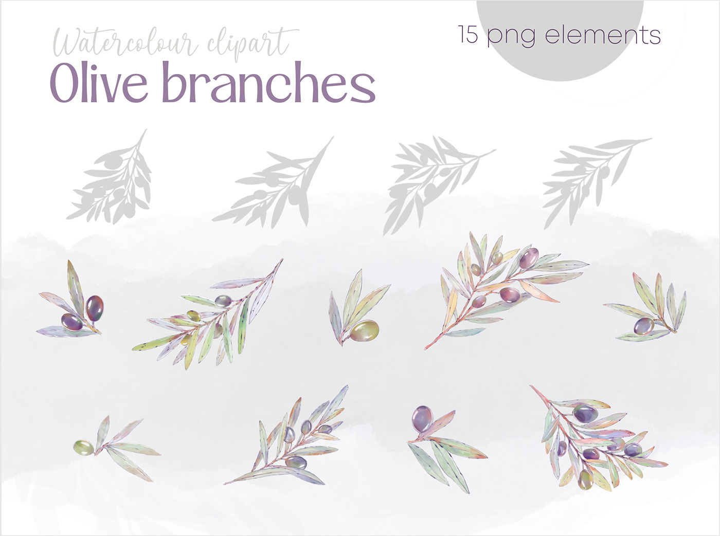 watercolor clipart olive branches green