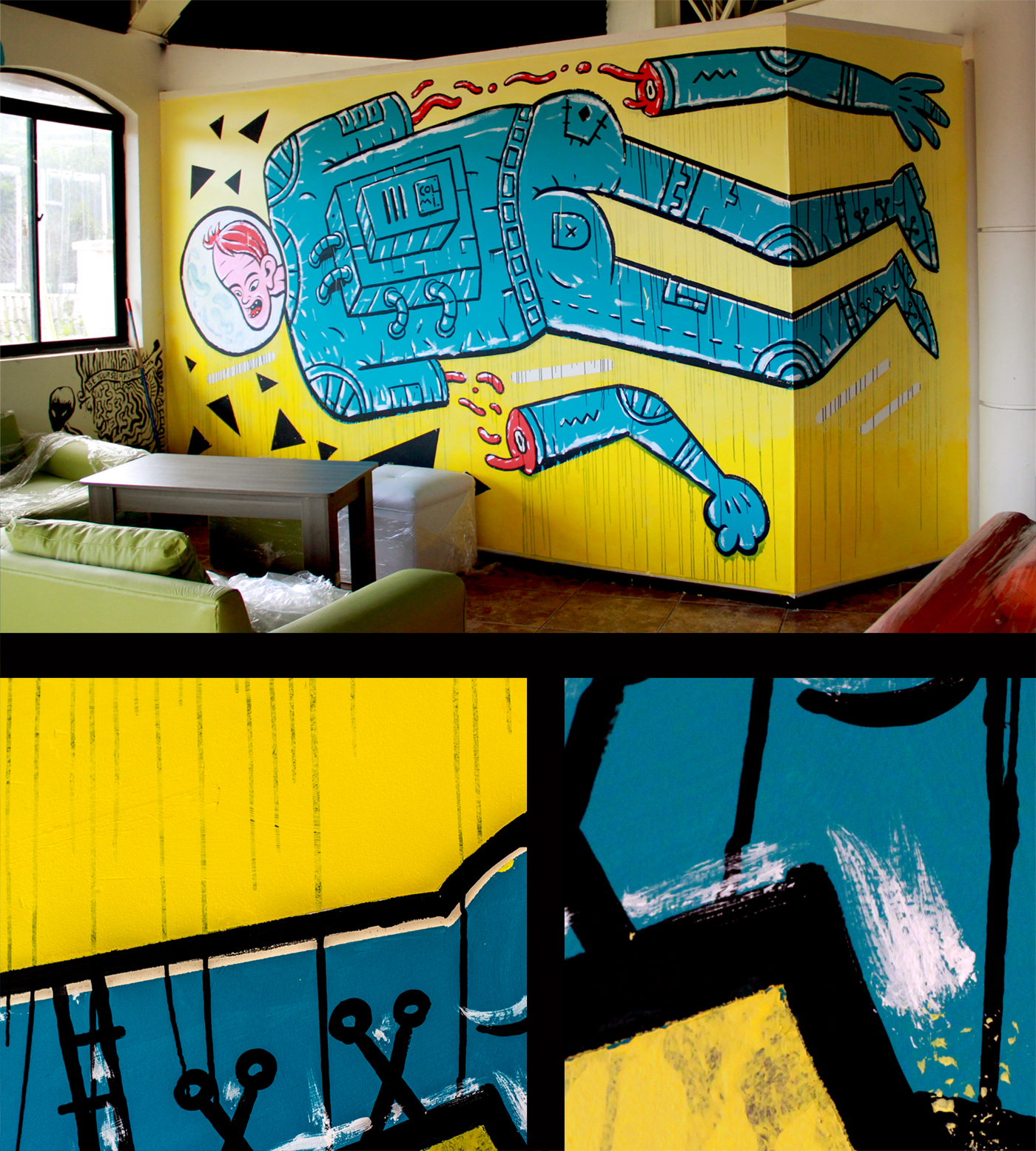 kosmos cosmos colmillo colmillodibuja Mural walls ILLUSTRATION  yellow Hi fi red