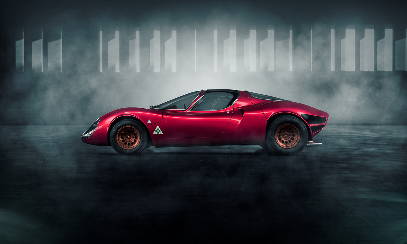 3D 3dsmax alfa romeo Auto CGI hangar red car V-ray