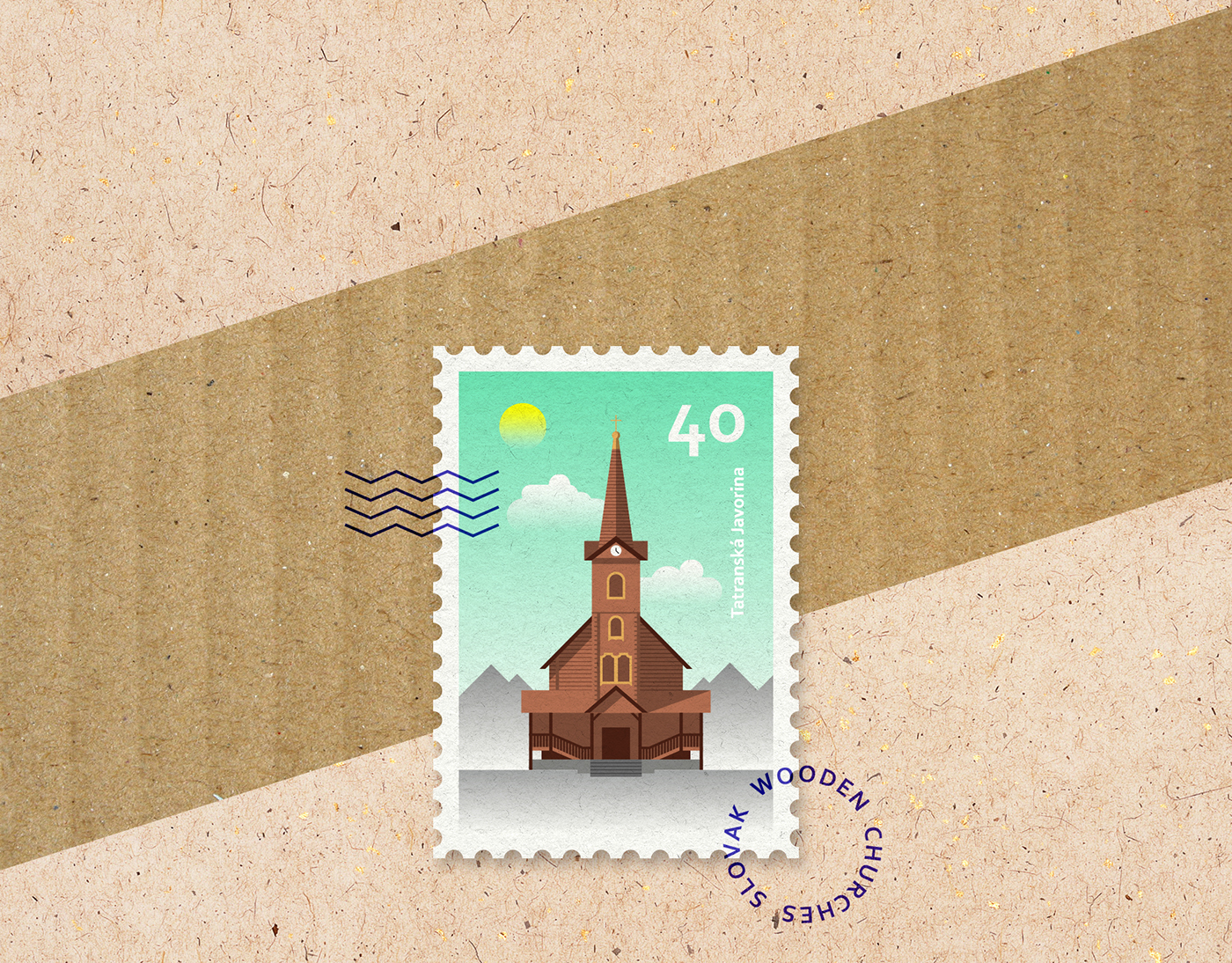 church post stamp postal slovakia vector wooden