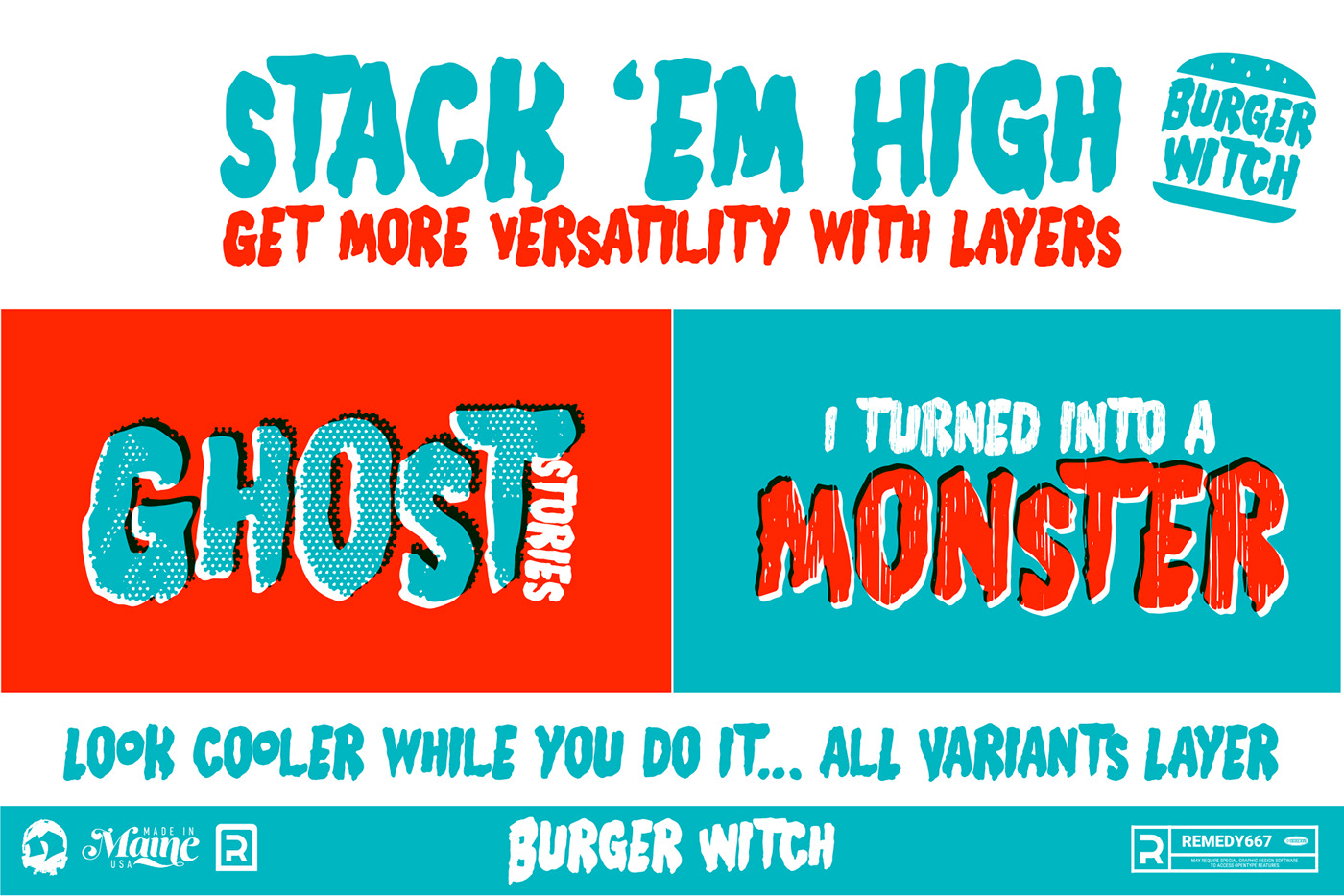 Display font Hand-lettered horror layered monster movie restaurant Retro Typeface