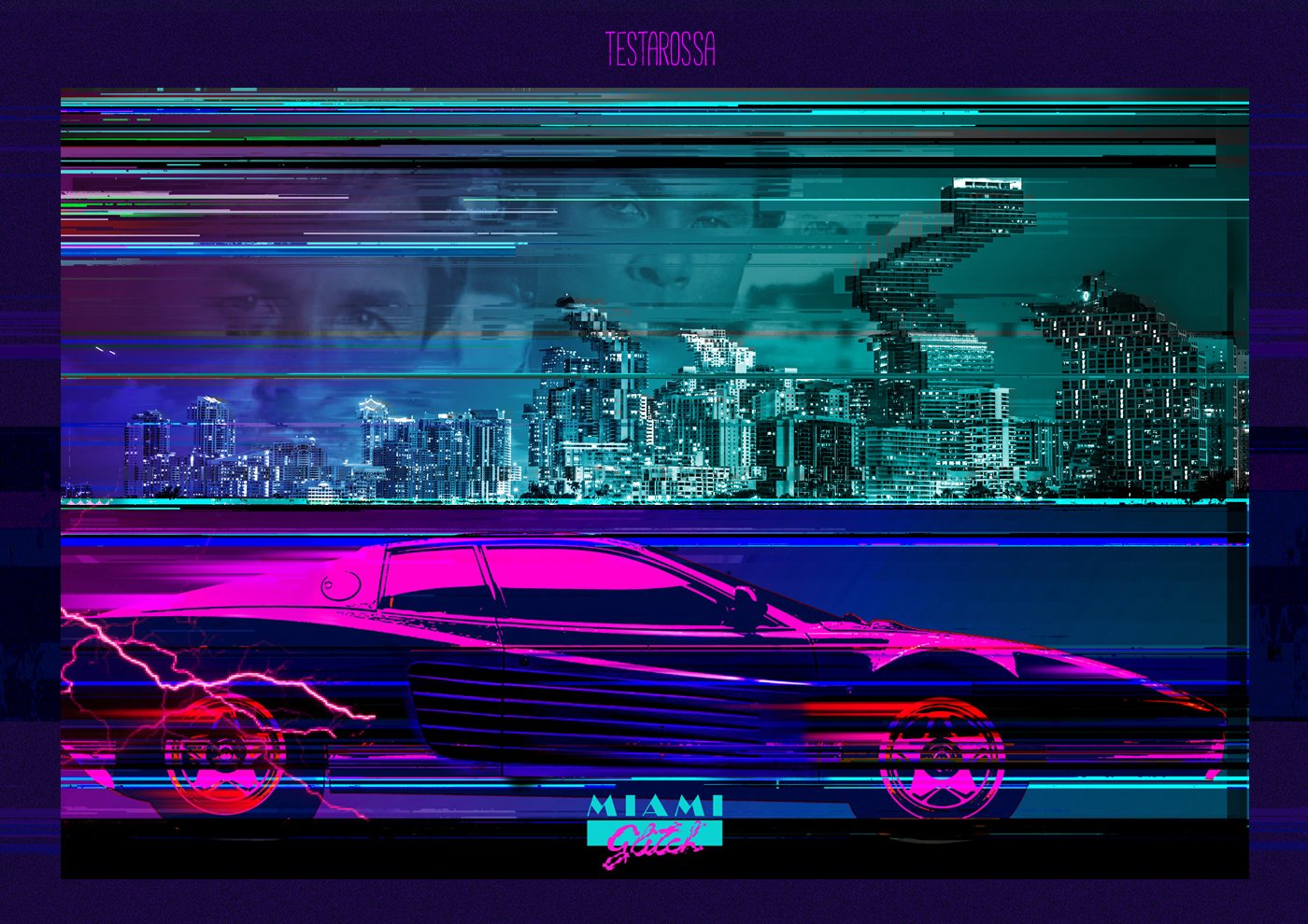 Glitch Ghostbusters madmax collage miami vice escape New York car Classic Retro 80s DeLorean interceptor back future