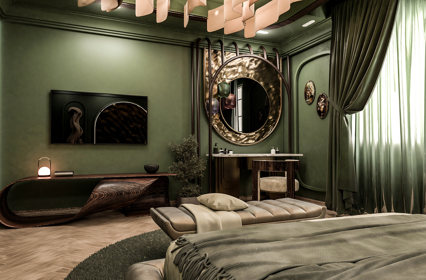 indoor Render architecture visualization 3D modern 3ds max bedroom green