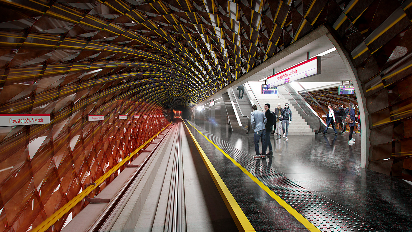 architecture modern metro visualization Competition tunel staion futuristic organic Visialization