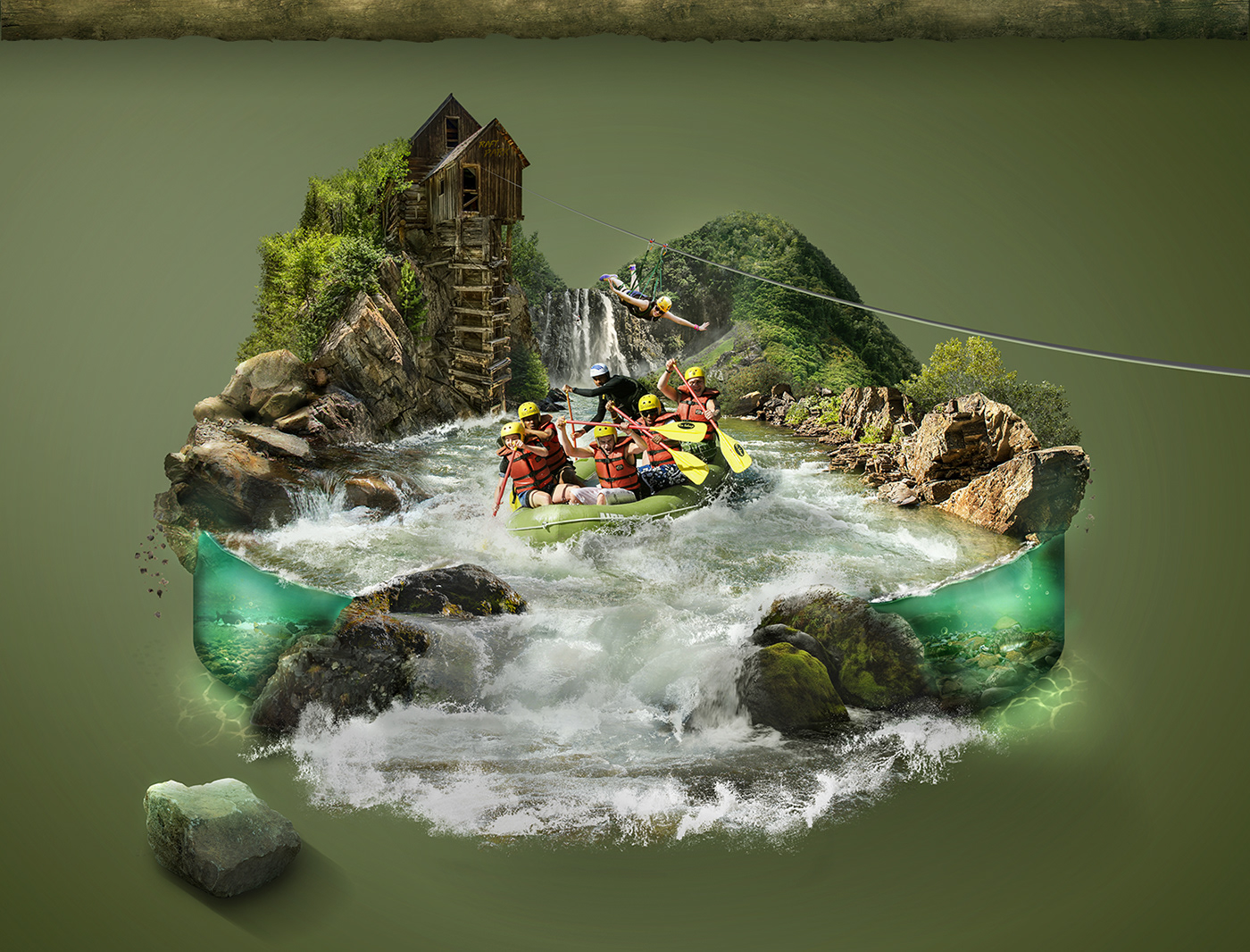 manipulation river underwater underriver rapids boat adventure waterfall jungle