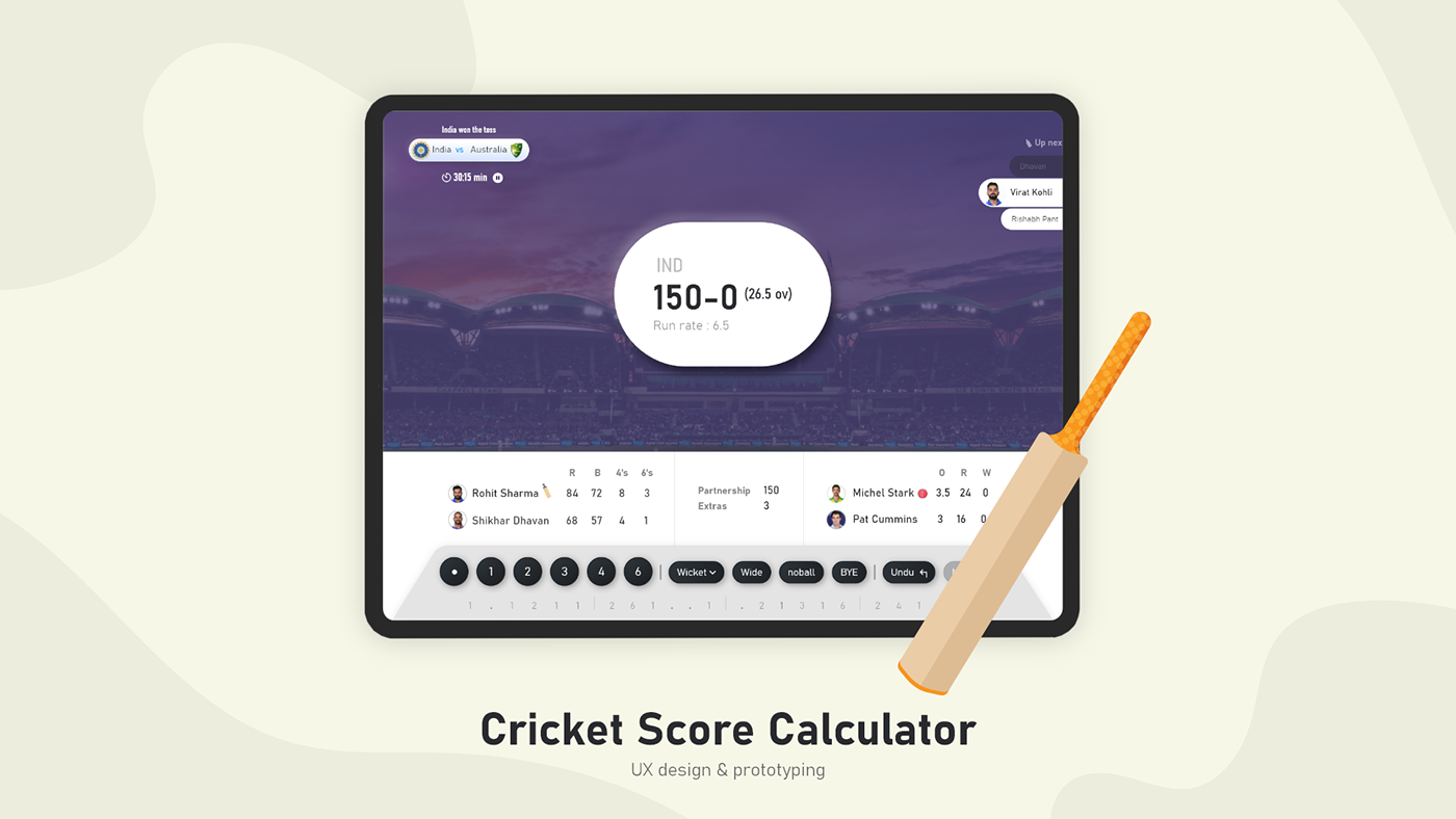 calculator Cricket ICC neumorphic Tablet UI UX design visual design