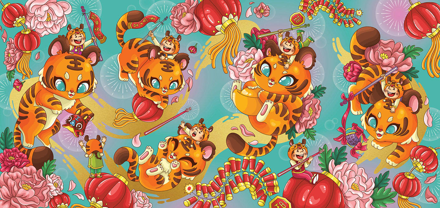 angpao artwork cartoon Character design  Digital Art  digital illustration Drawing  ILLUSTRATION  newyear tiger