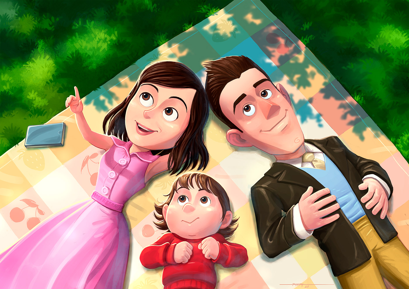 2D cartoon commission Digital Art  digital painting family portrait ILLUSTRATION  kids pixar up