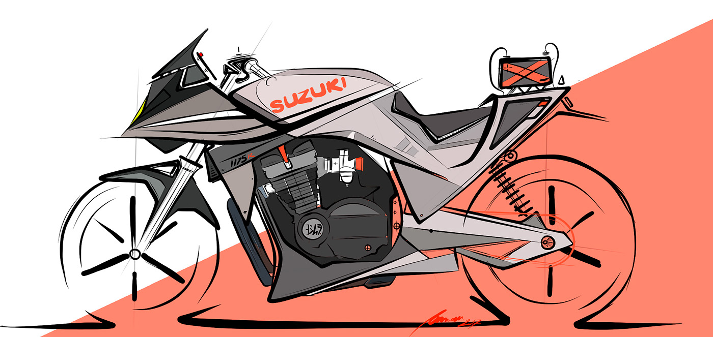automotive   transportation motorcycle caferacer Suzuki sketch moto motorbike iPad Yoshimura