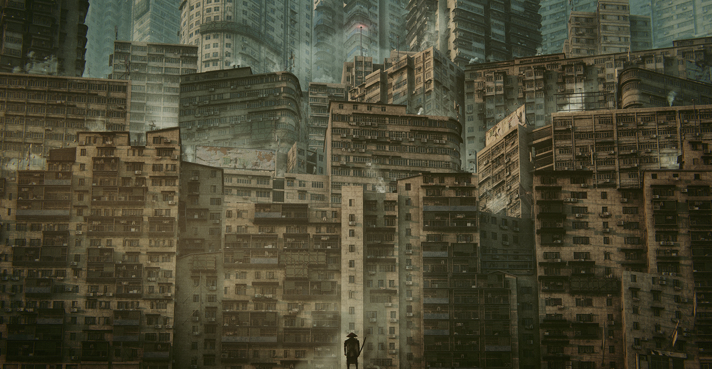 Kitbash3d cover art 3D ILLUSTRATION  Render future slums kowloon