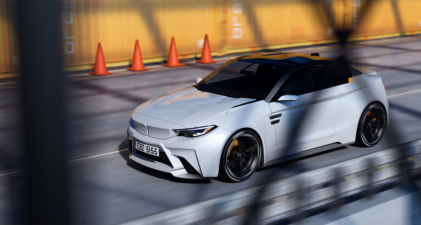 electric racecar BMW minimal tech future concept industrial White sport