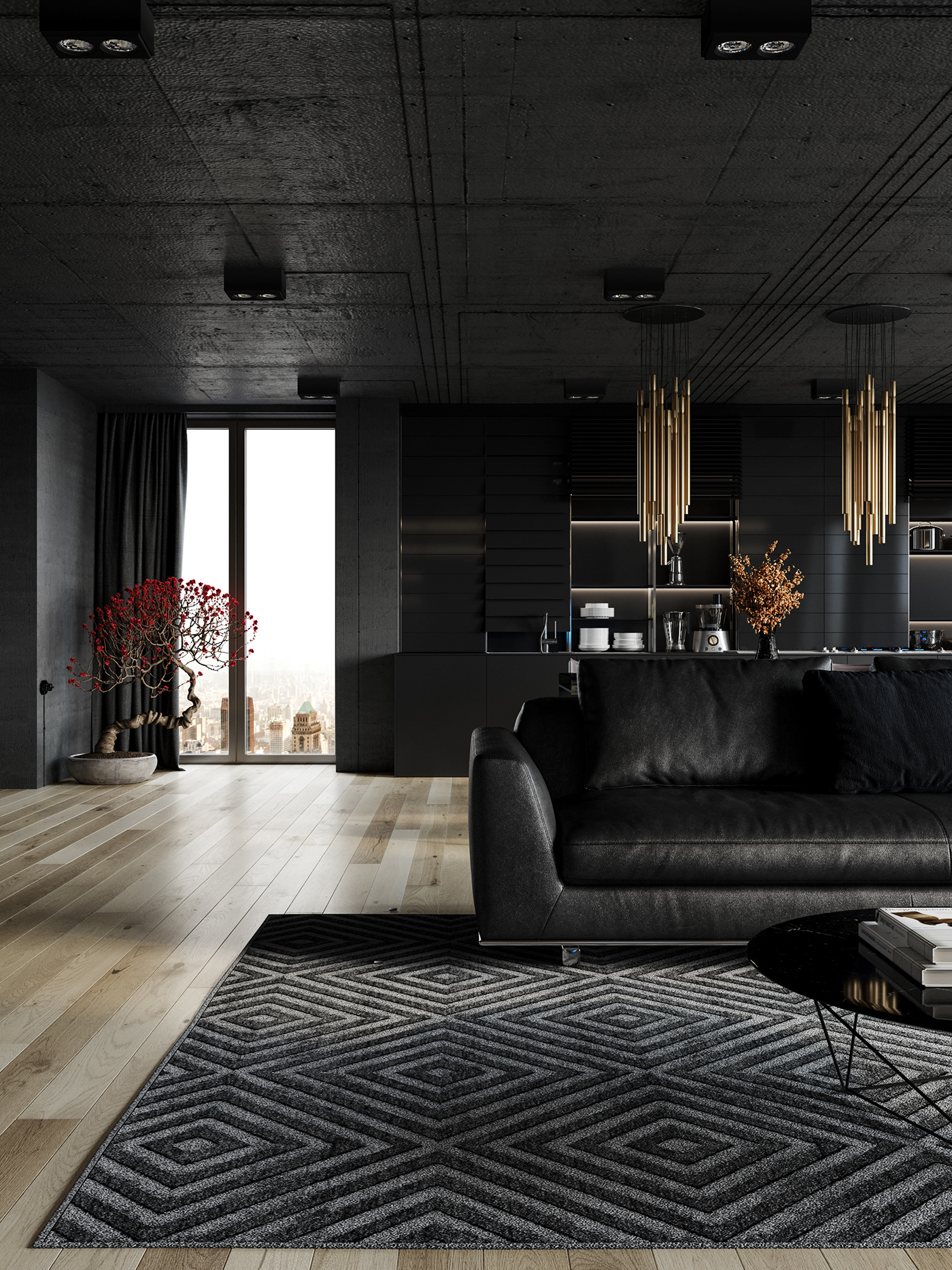 Interior design rendering CoronaRender  photoshop ideas newyork apartment studio