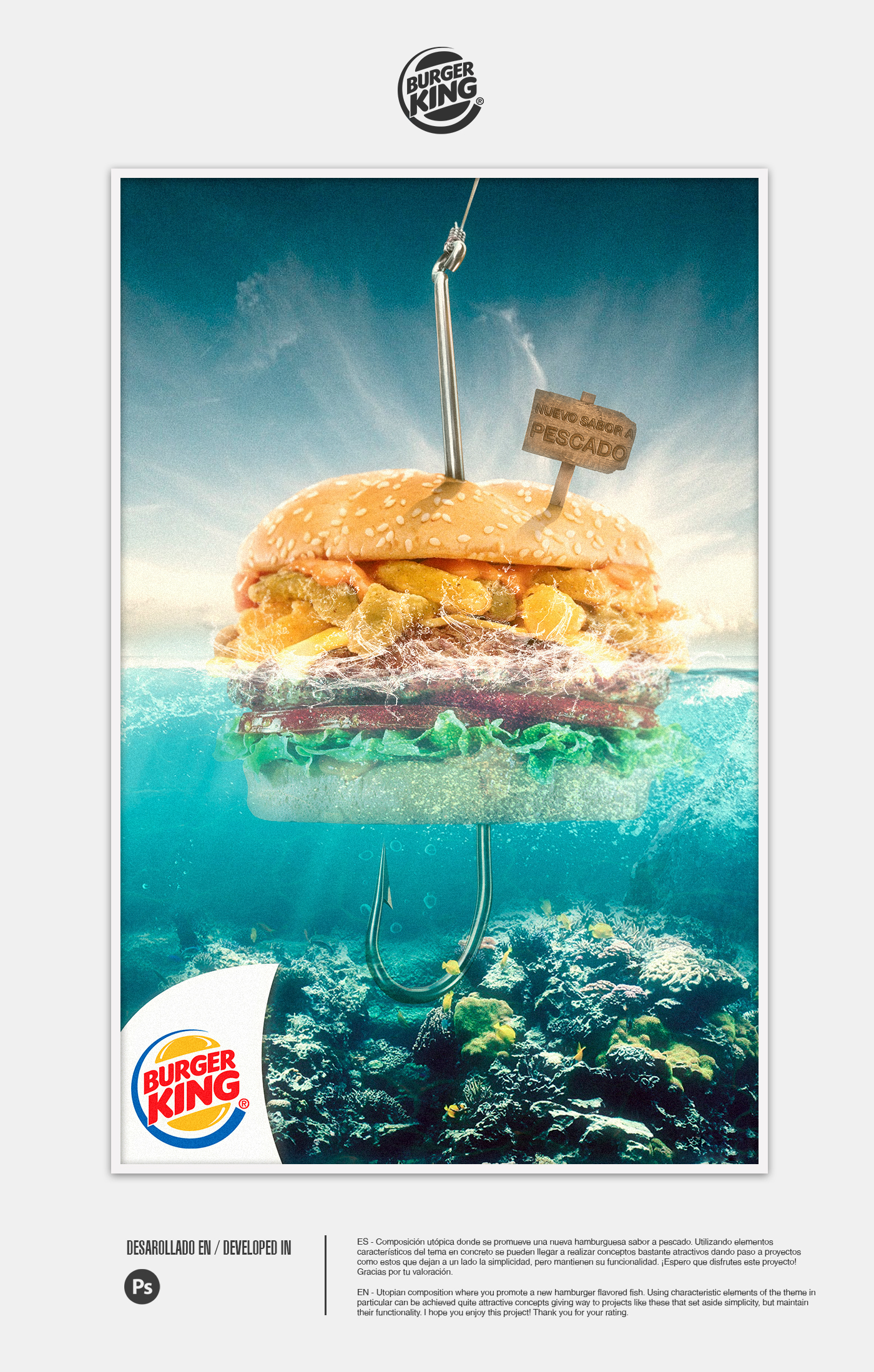 Burger King Hamburguesa de pescado Pesca hambrienta photoshop Guatemala Advertising  papas Latinoameria Wakamole Freelance
