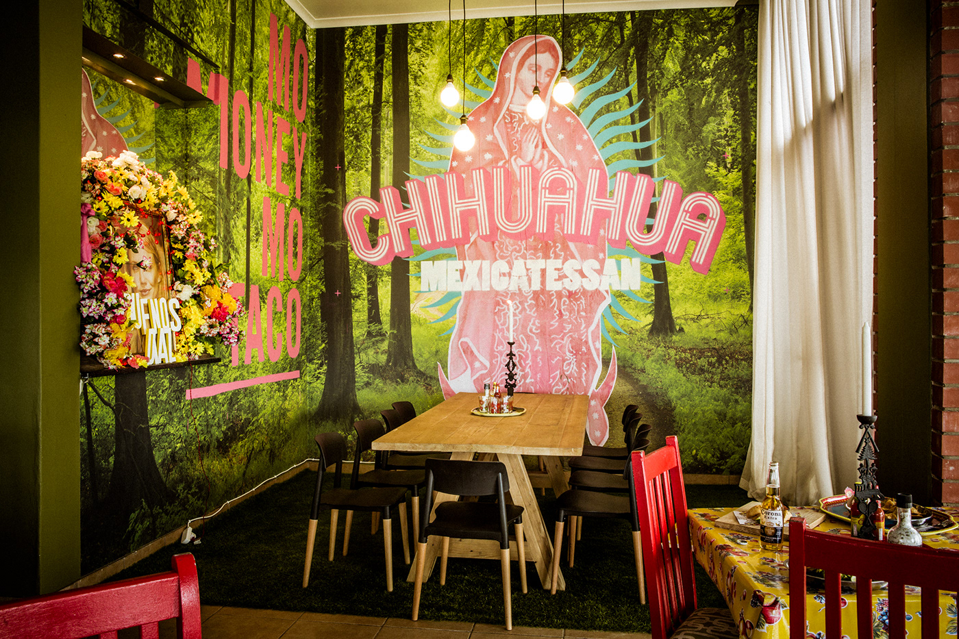 restaurant Mexican installations Mural wheatpaste poster Hospitality pink Pop-up store signpainting