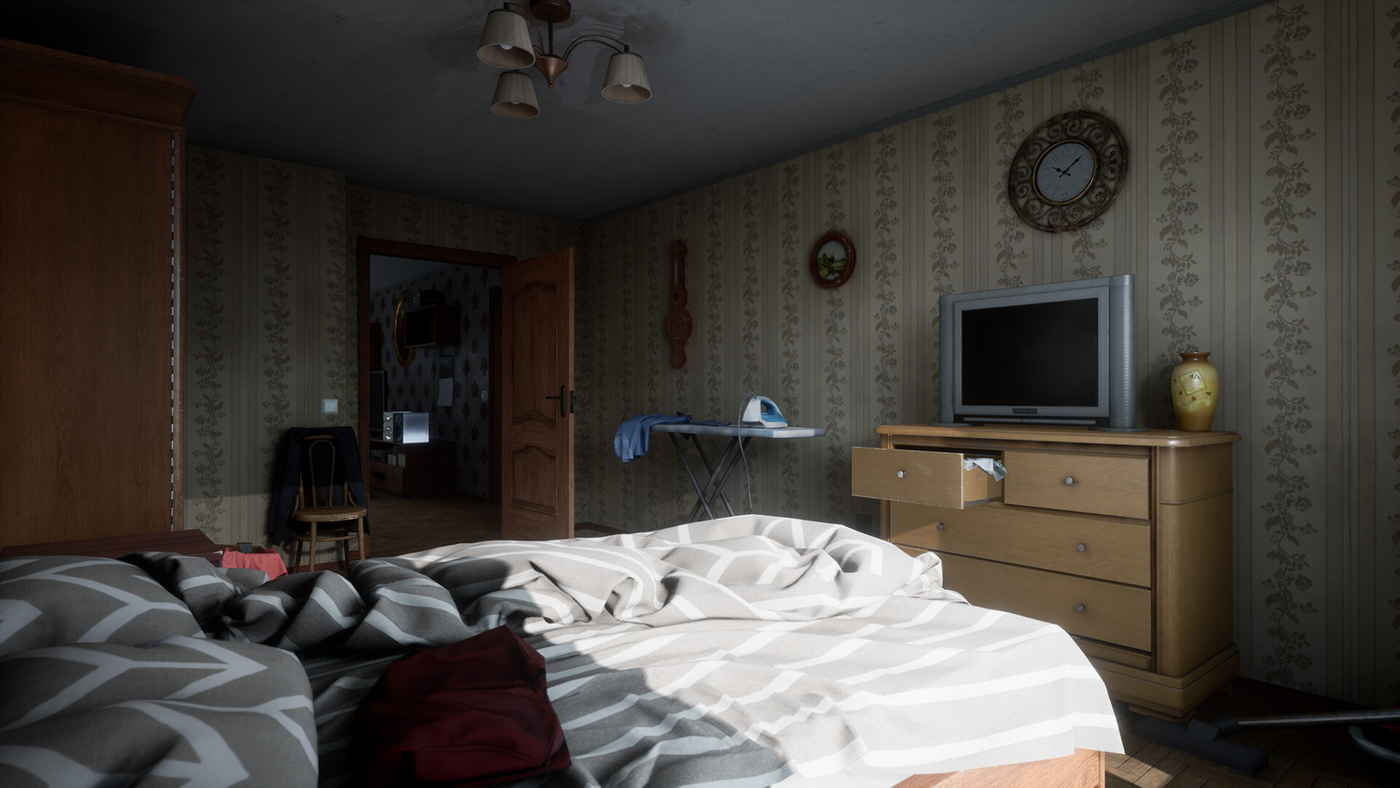 3D game design  horror house Interior kitchen real time Render room ussr