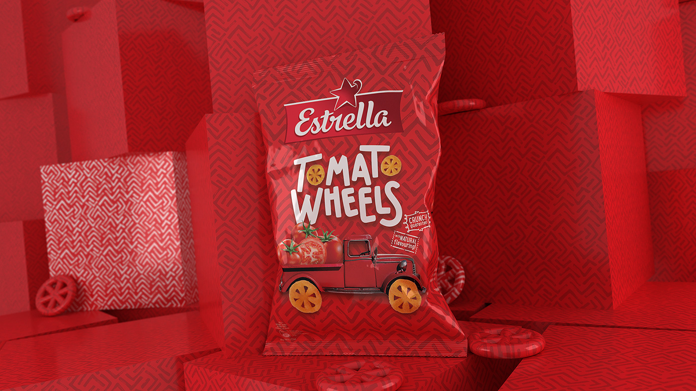 Bold brands CHIPS PACKAGING  Chips packaging Design Estrella Estrella chips Estrella packaging design snack snack packaging snacks Tomato wheels