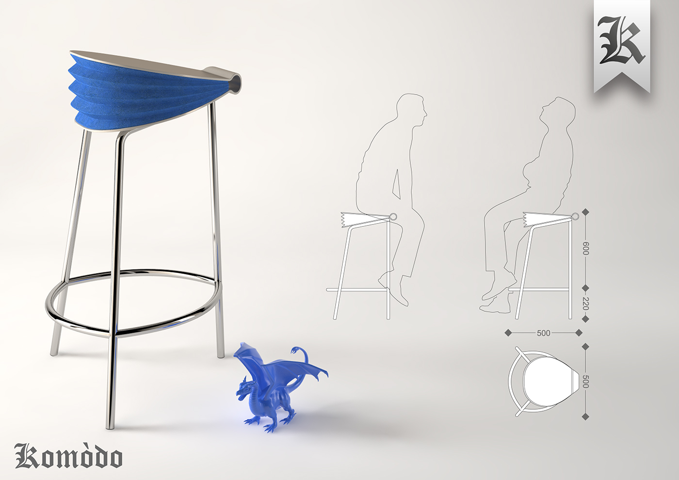 design stool Interior manrico freda product 3D rendering industrial chair furniture dragon