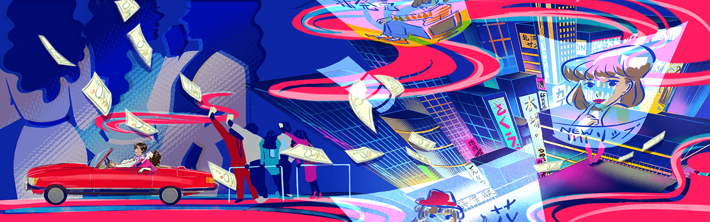 80s bubble era city pop japanese pop Music illustration