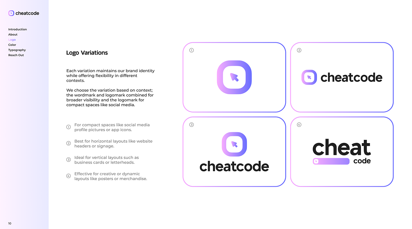 Our CheatCode Logo and the Variations, horizontal, vertical and logomark, all white background.