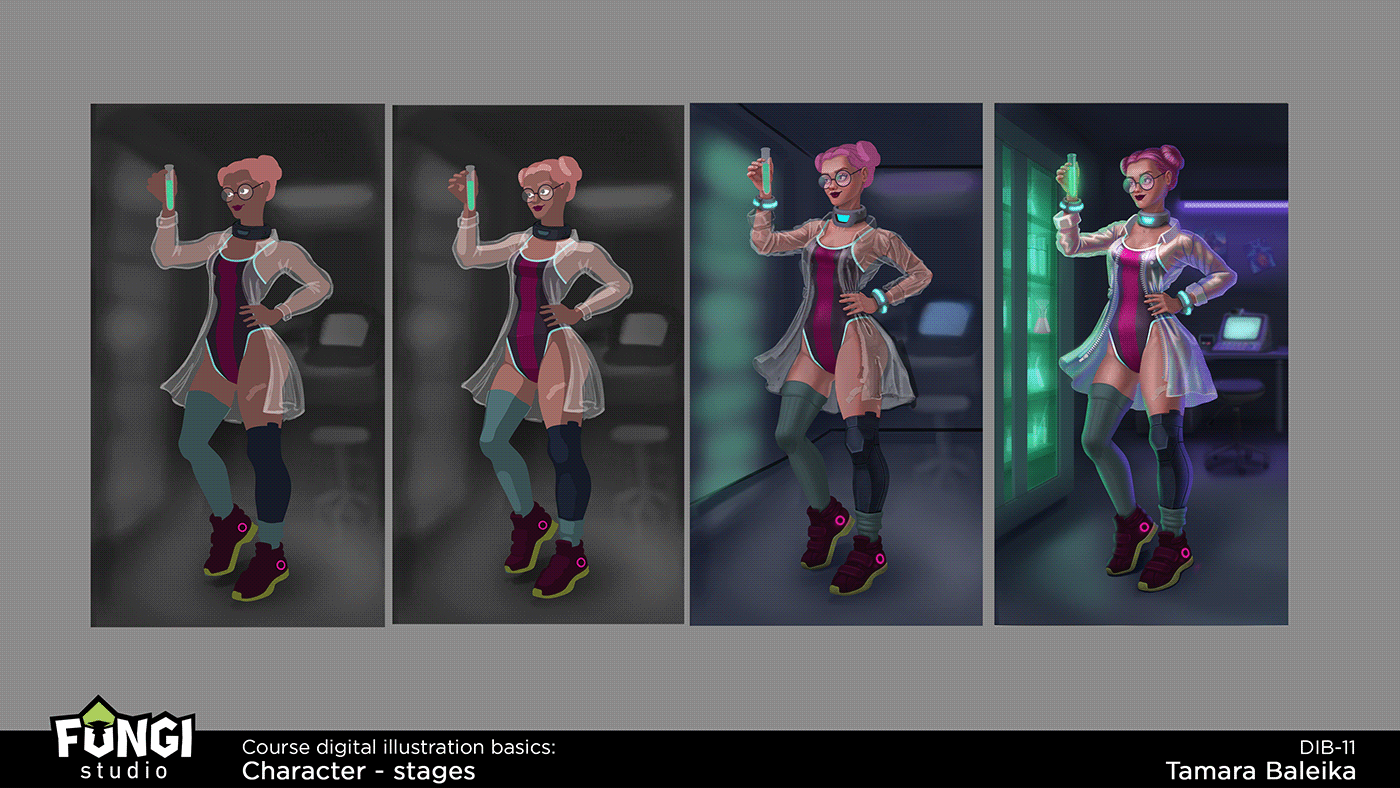 casual Character cyber Cyberpunk design future girl process sci-fi Scientist