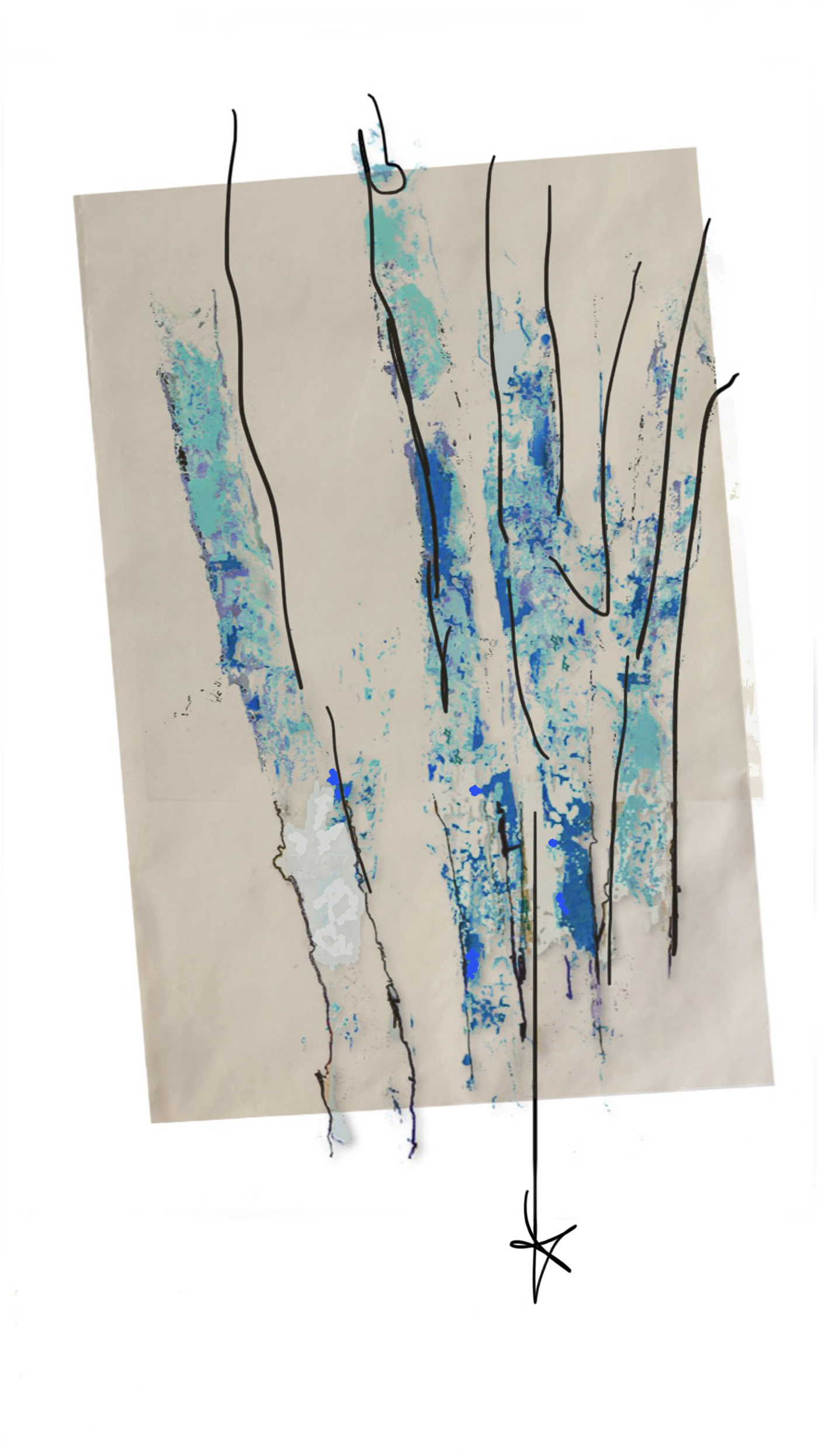paysage bleu feutre peinture digitale arbre calque Inachevé tronc