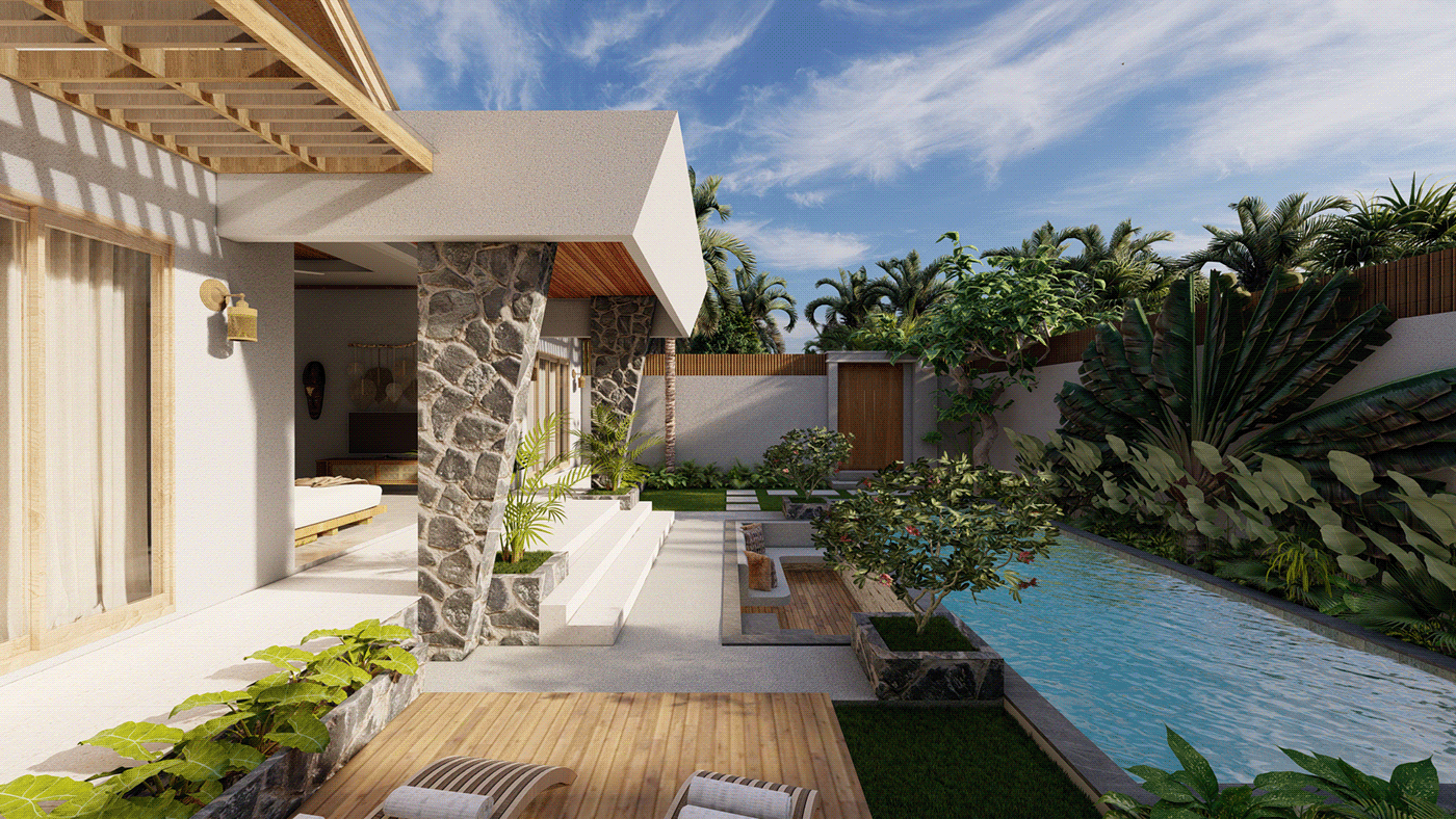 swimming pool architecture interior design  Render visualization exterior modern Villa Hospitality bali