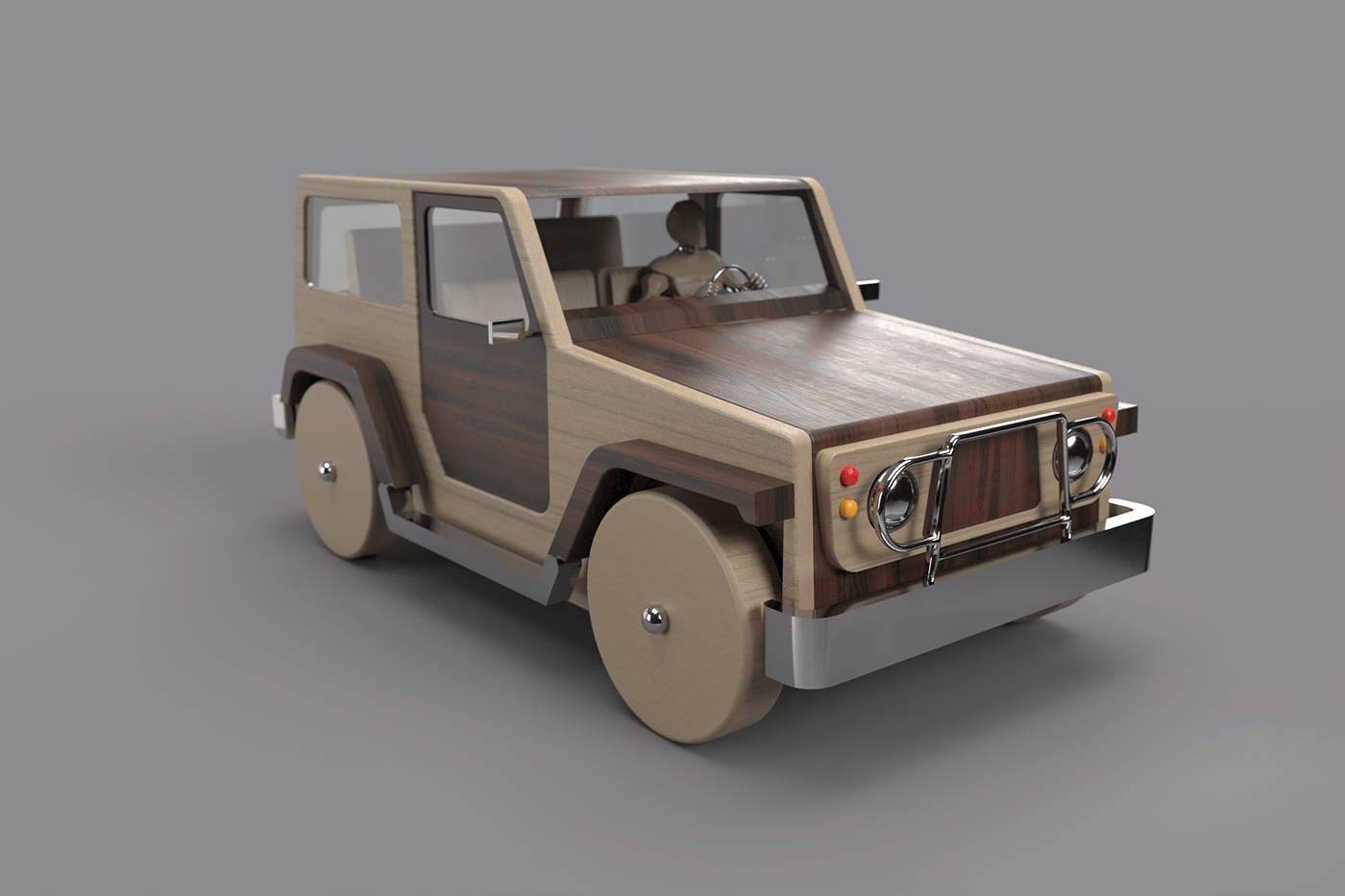 3D Render jeep toy car modeling Illustrator wood substance stager
