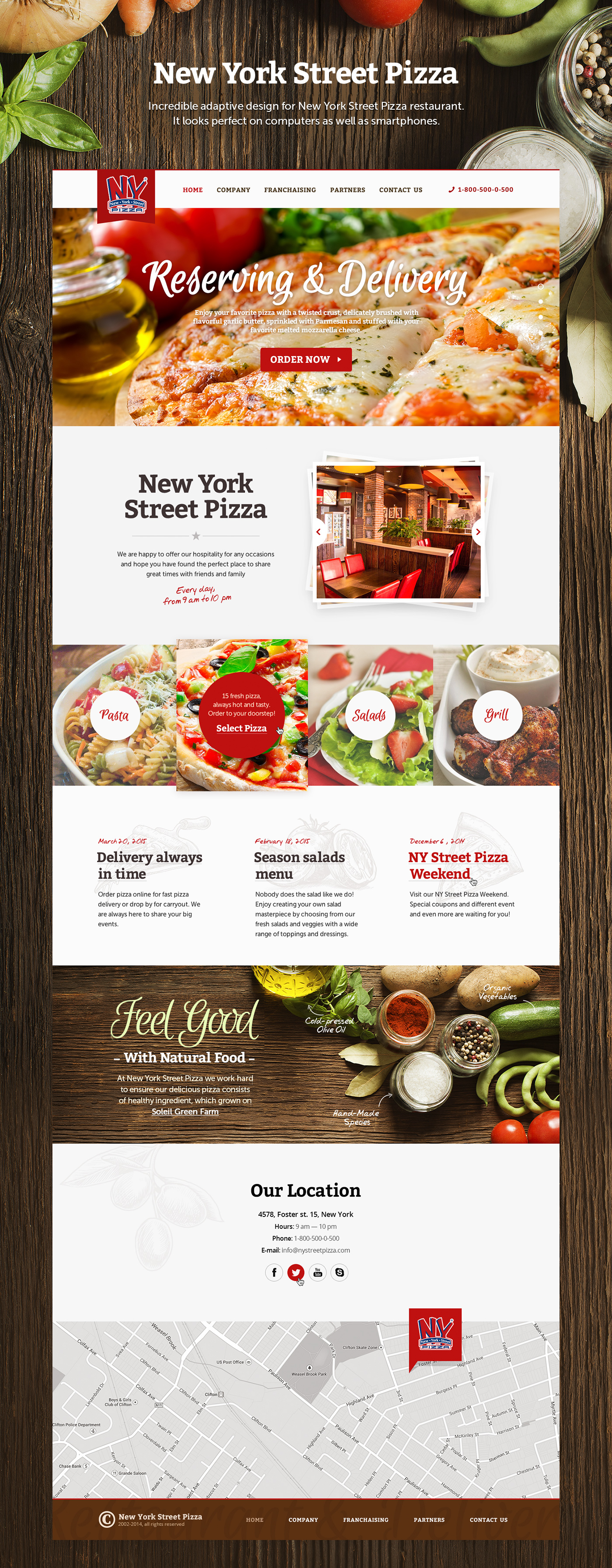 Pizza New York Website Adaptive mobile Layout handmade graphic Food  restaurant content menu banner salad interactive