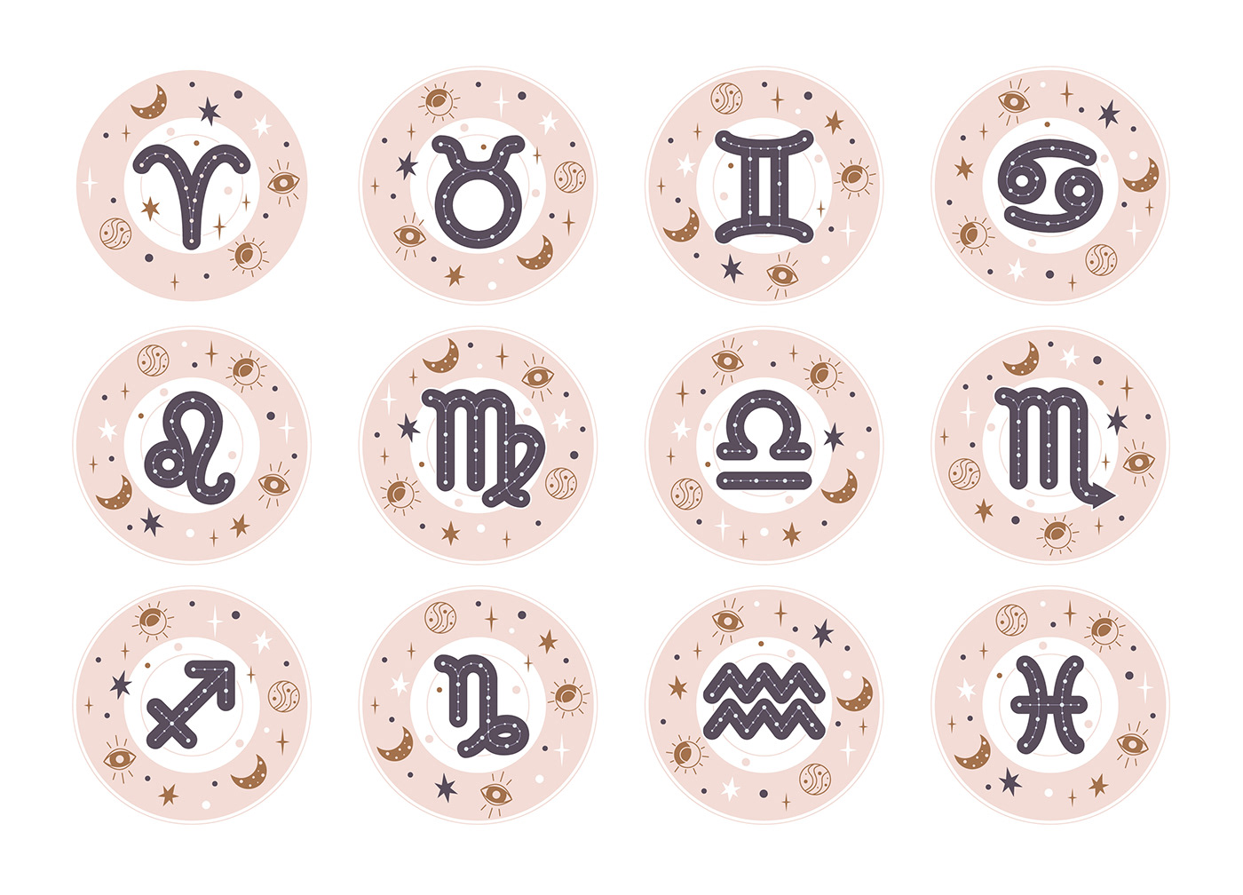 Astrology Horoscope Icon pink set vectore