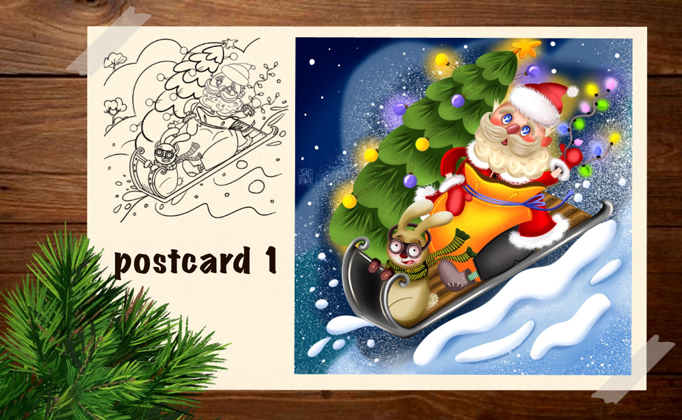 postcard Christmas xmas Character design  book card design ILLUSTRATION  cartoon Digital Art 