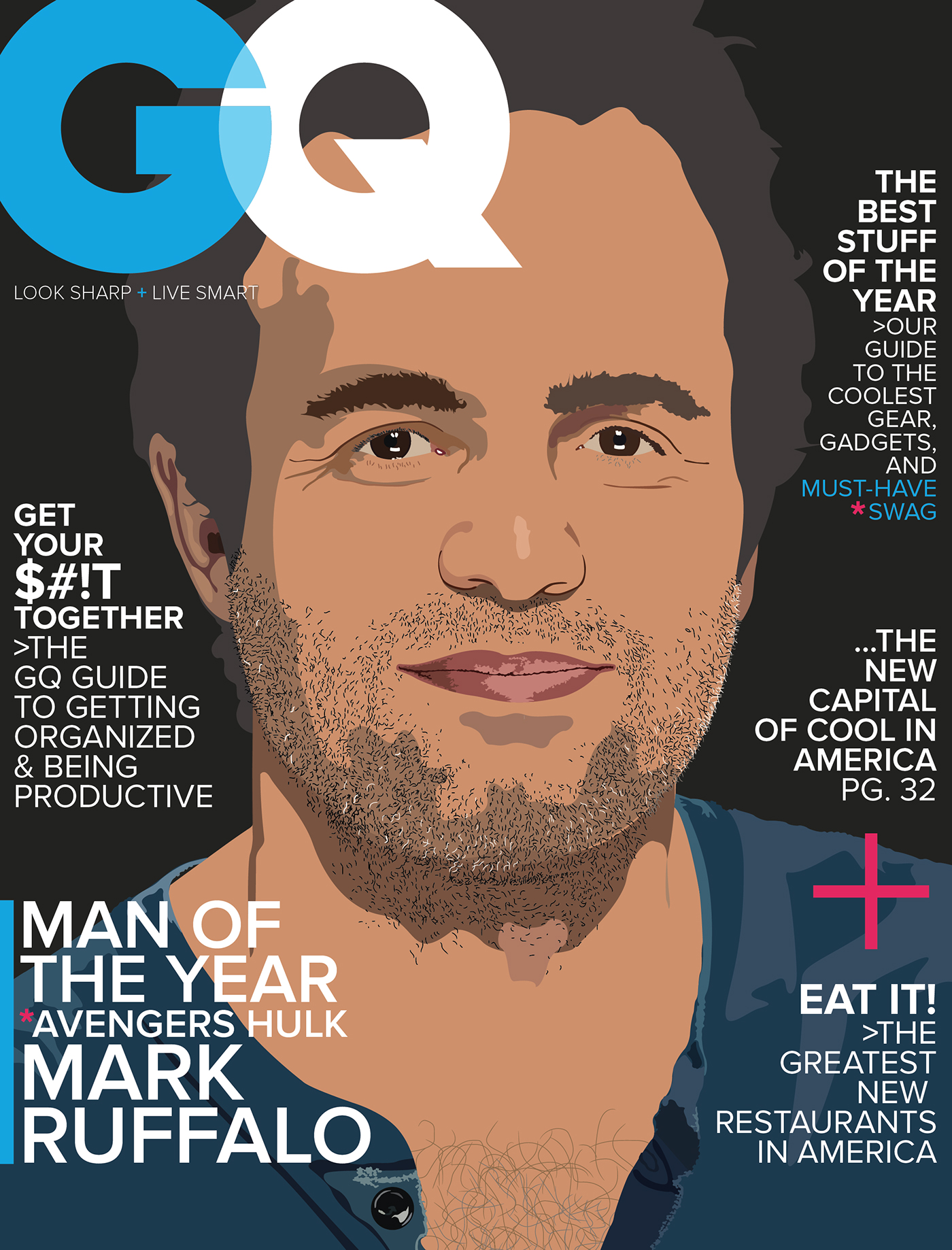 Mark Ruffalo GQ Magazine Cover GQ mark ruffalo creative illustration advanced illustration 