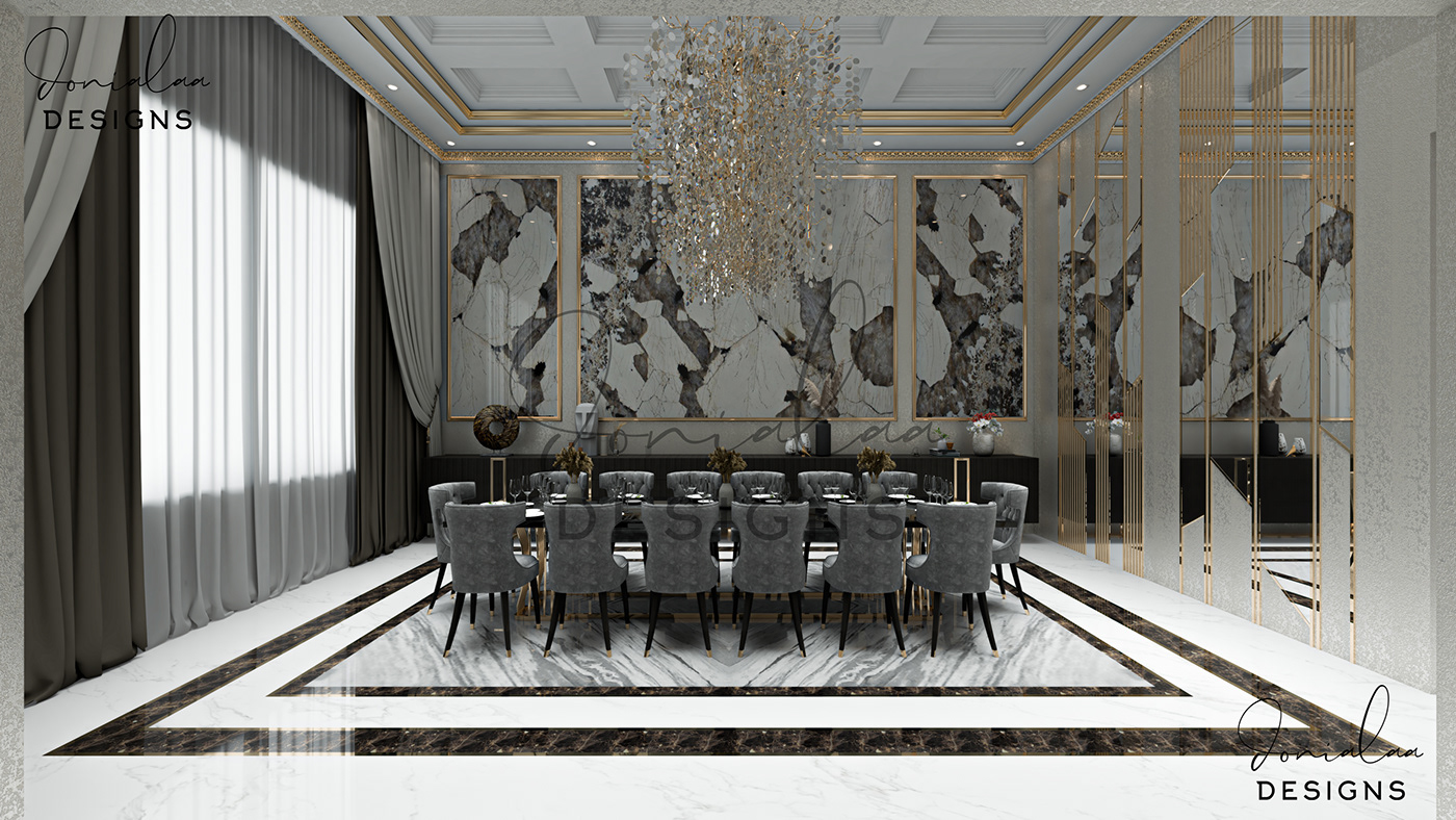 Calacatta dinning Entrance Granite highceiling luxury Marble neo classic patagonia