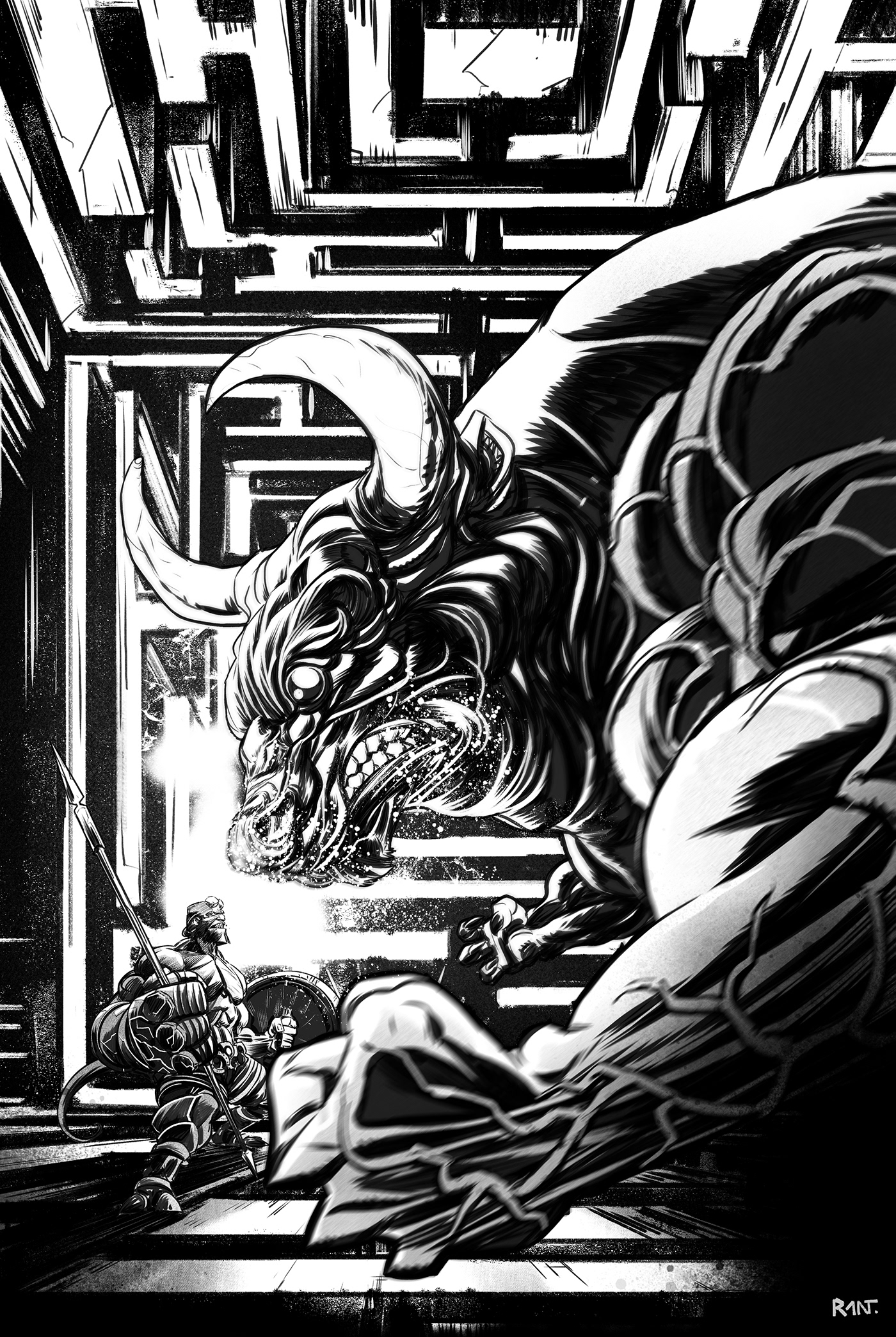 Hellboy comic minotaur monster Character design  darkhorsecomics Sequential Art Comic Book ILLUSTRATION  ComicArt