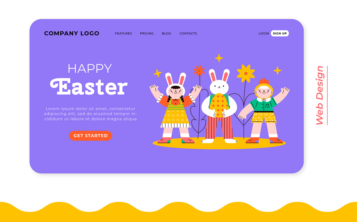 Landing page design with easter vector illustration.