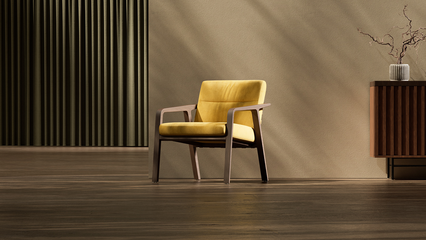chair design furniture Interior Lookdev minimalist modern product design  Product Shoot wood