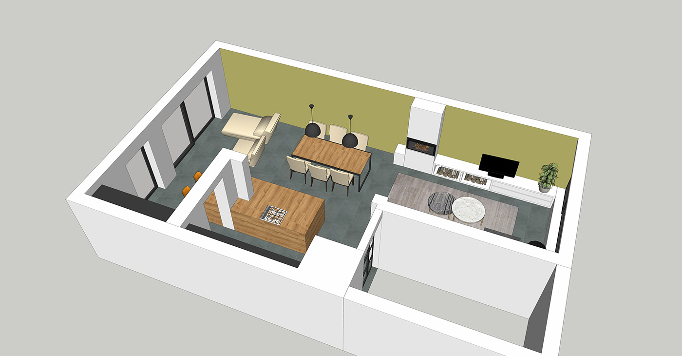 Family home interior design  kitchen rebuilding Residence sketchup pro