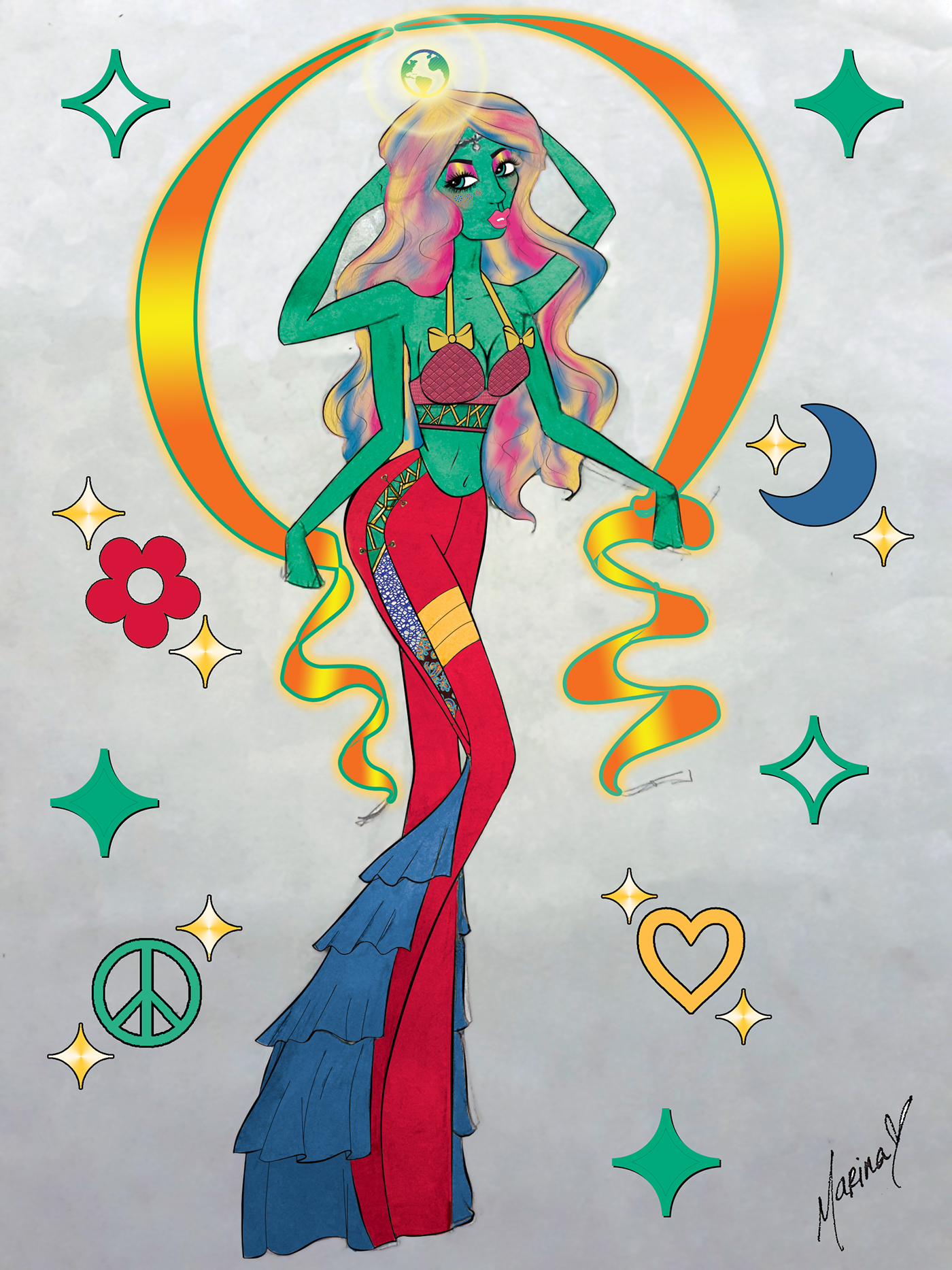 ganesha fashion illustration art inspired symbols moon peace Love heart sparkle