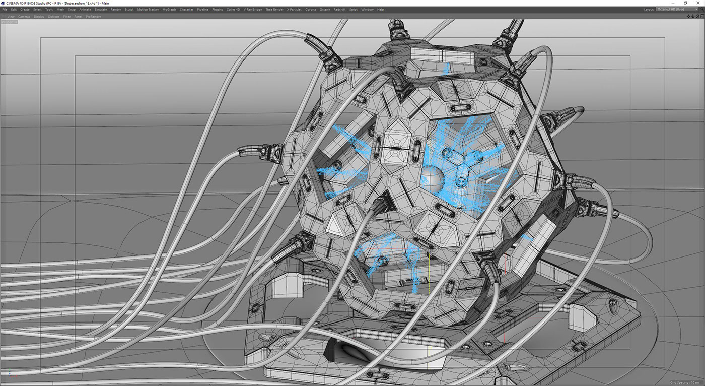 dodecahedron octane cinema 4d Raphael Rau Silverwing Sci Fi cables metal hyperrealism maxon