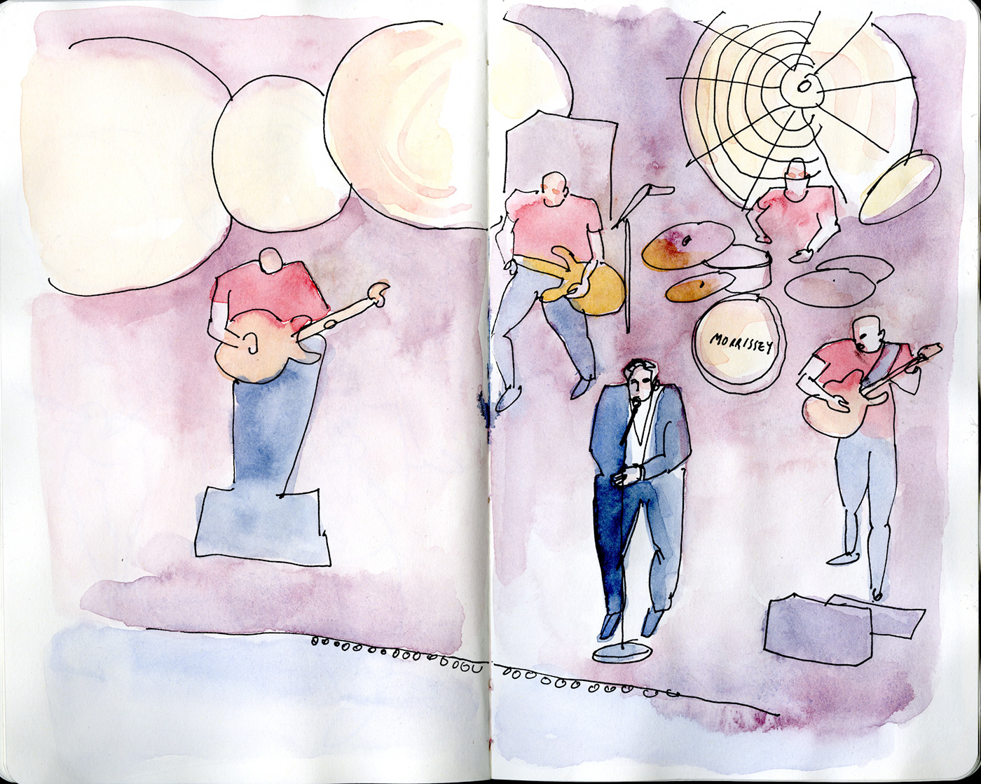 sketchbook reportage illustration drawing on location watercolor line drawing concerts life drawing animals movement music