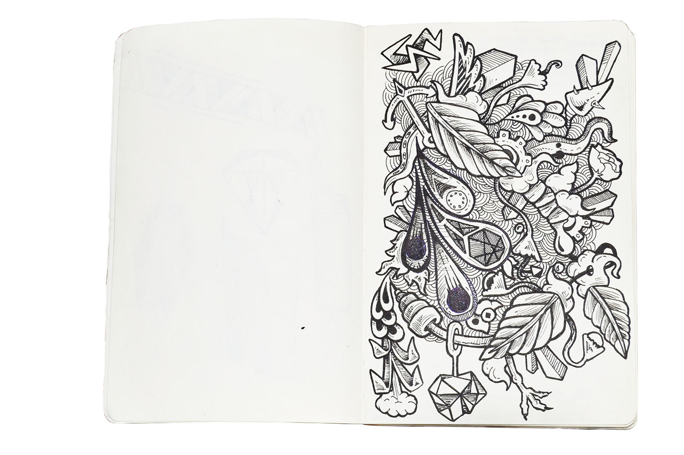 notebook dark drawings skull leaves weird cubes polygon