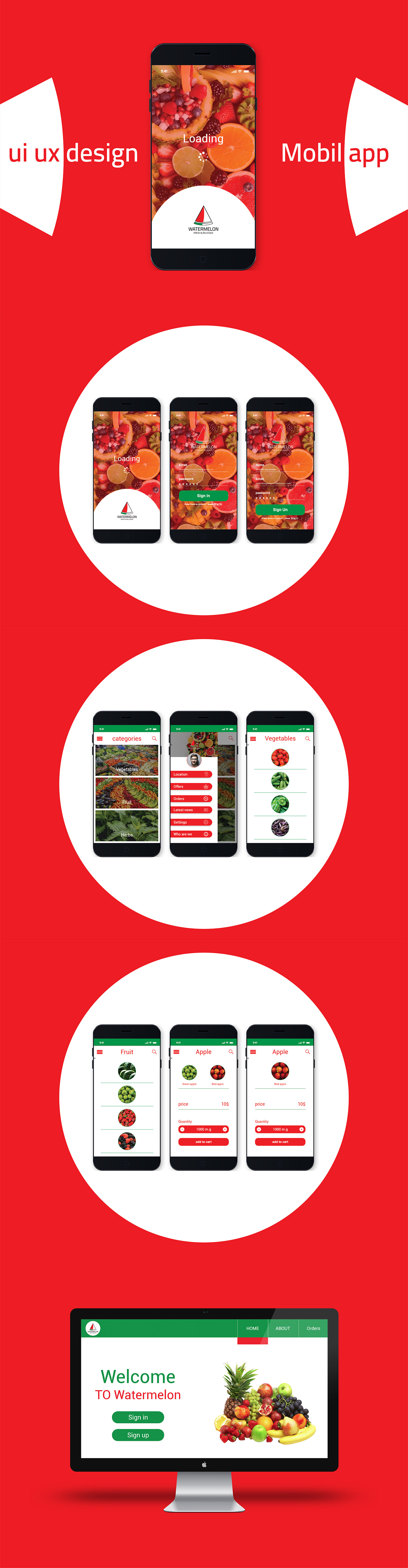 logo brand uxui Mobil App identity vegetables fruits herbs watermelon